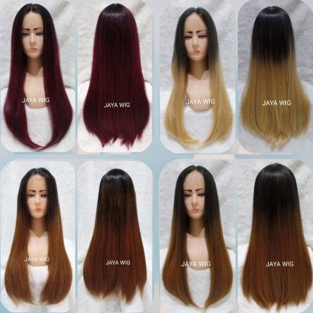 Wig Rambut Palsu Wanita Model Lace Wig Lurus Panjang Warna Ombre Tanpa Poni/Frontlacewig