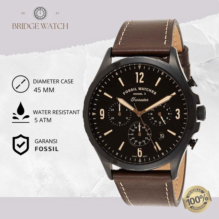 Jam Tangan Fossil Pria FS5608 Forrester Analog Chronograph Brown Leather Strap Kulit Mewah Ekslusif 