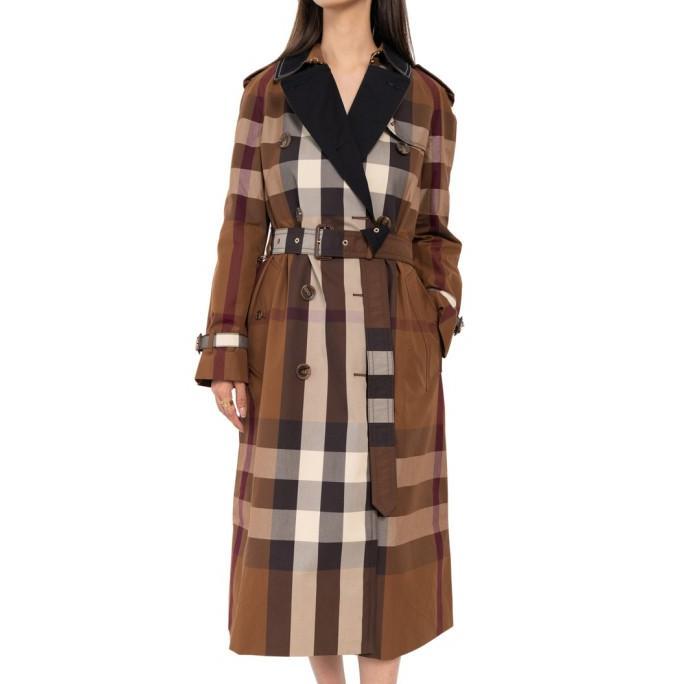 BURBERRY Gingham glen pattern trench coat (women)