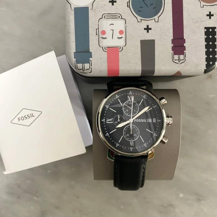 (NBU) Fossil Rhett Chronograph BQ1006 Black leather silver hardware