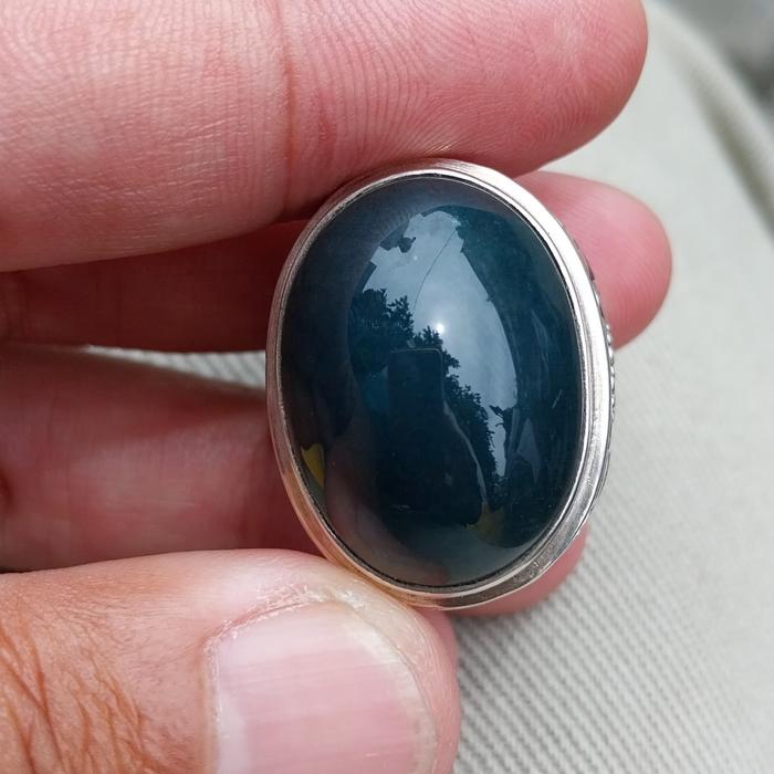 Batu bacan tanah hitam tembus senter ring perak