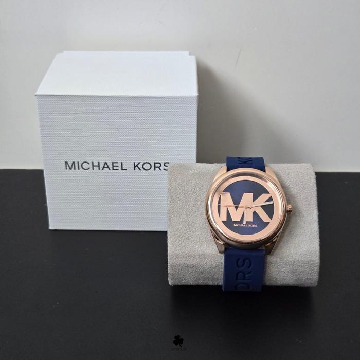 nwt jam M*ichael Kors MK7140 Jan Three Hand Navy Silicone New original