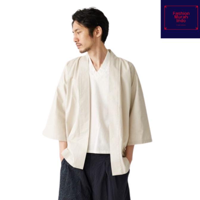 Kimono jepang pria wanita putih tulang polos outer m l xl xxl 2l 2xl