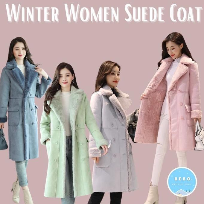 Coat Bulu Korea bahan Suede Wanita untuk Winter