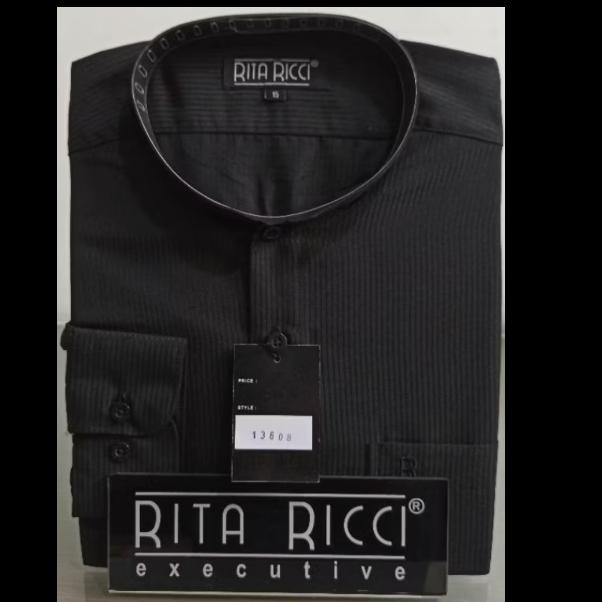 Kemeja Rita Ricci Reguler Kerah Koko Motif Dolby garis Hitam kode 13608