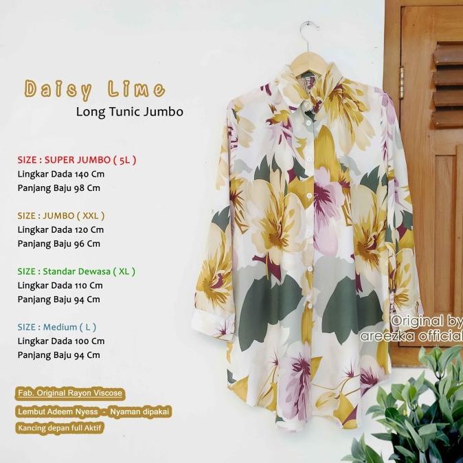 Daisy Lime Kemeja Tunik Areezka Motif Rayon Viscose Premium LD 120 140