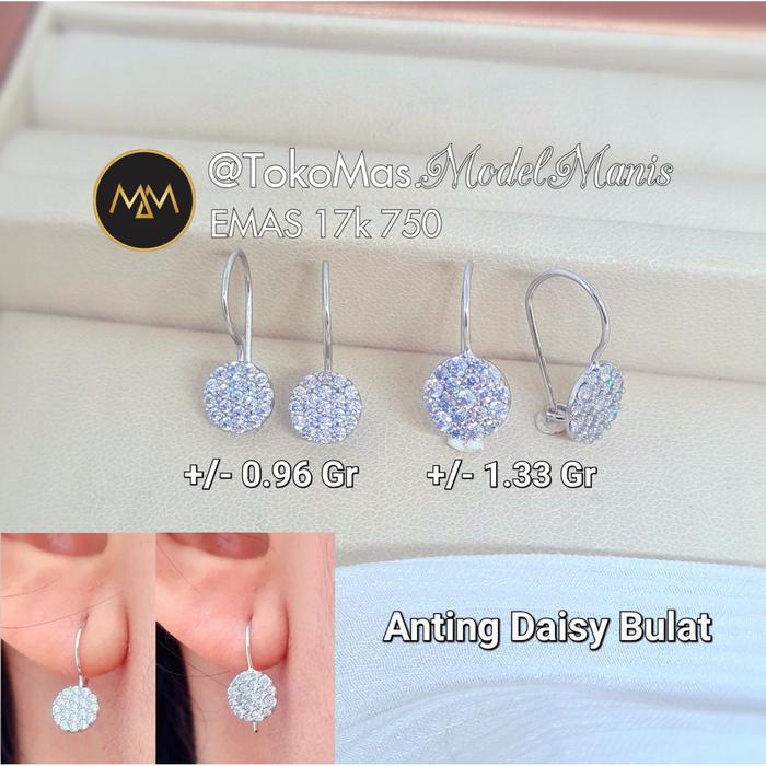 Anting Daisy Bulat Emas Putih 750 kadar 17k new