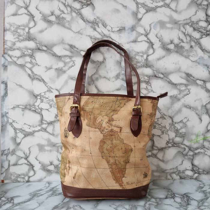 TAS TOP HANDEL KULIT WANITA MOTIF PETA SECOND IMPORT / TAS TOTE WANITA / TAS TENTENG WANITA