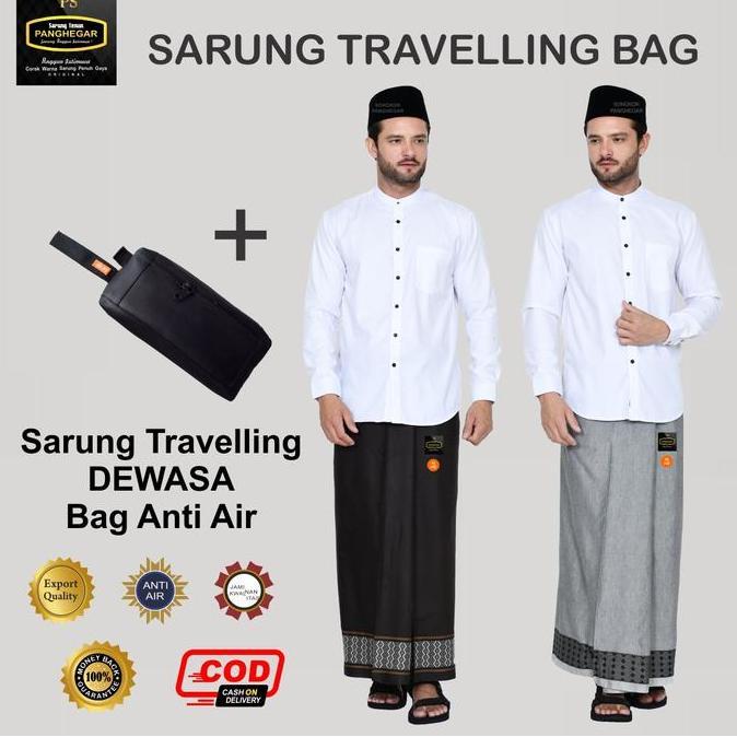 Sarung Sholat Traveling Dewasa Santri Motif Polos Tenun Timbul Doby Berlian Kemasan Pouch Tas Bag Pr