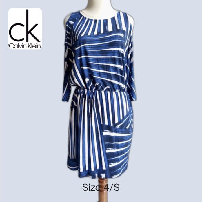 CK dress 3/4Sleeves bahan ITY spdx bahan stretch, original. Size 4/S warna navy/white