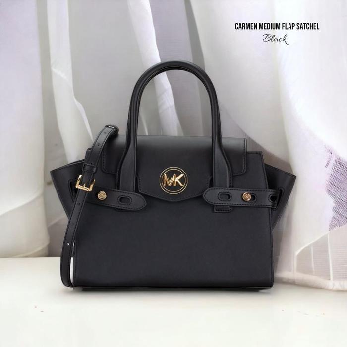 tas wanita mk carmen medium flap satchel black jb