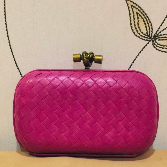 Bottega Veneta Padded Intreccio Minaudiere Clutch in Pink Authentic Preloved