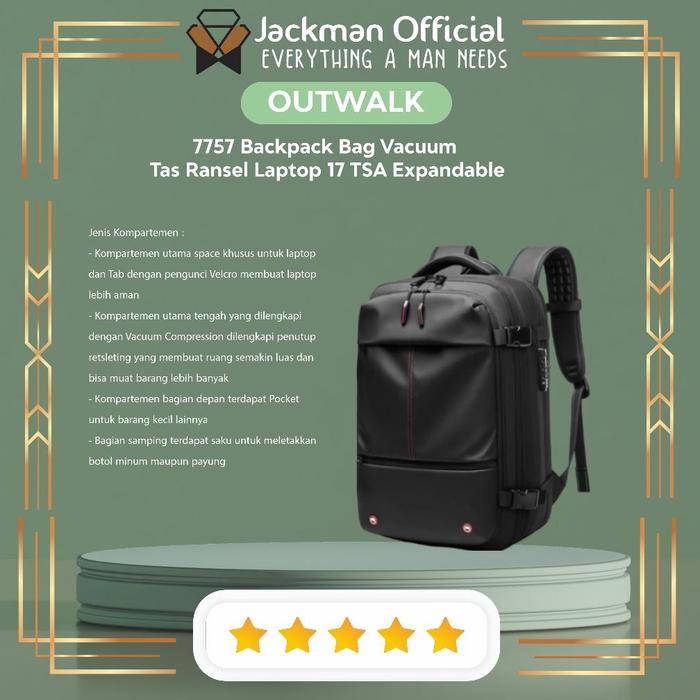 OUTWALK 7757 Backpack Bag Vacuum - Tas Ransel Laptop 17 TSA Expandable