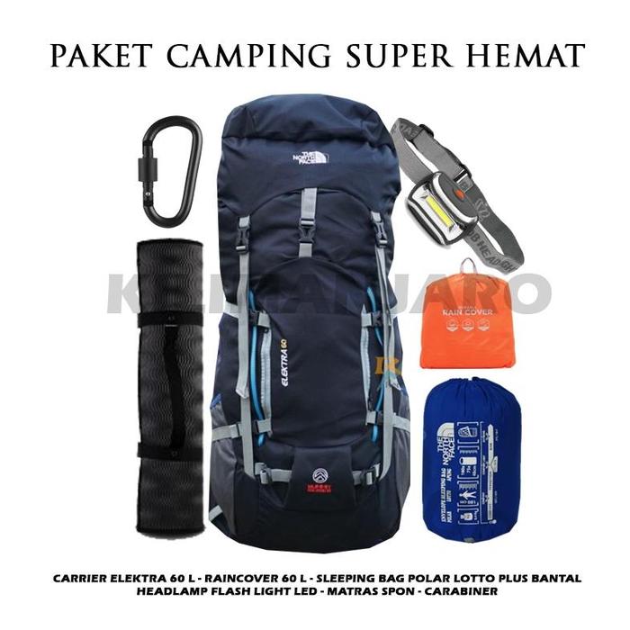 PAKET CAMPING SUPER HEMAT - TAS GUNUNG 60L - CARRIER 60 L + SB MATRAS + HEADLAMP