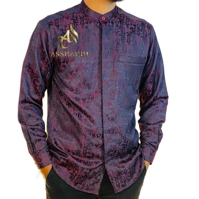 Koko kemko jaguar asshahih motif abstrak Baju Muslim Pria Formal Kerah sanghai lengan Manset saku pa