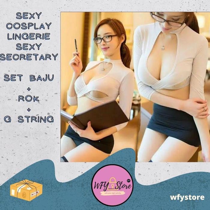 Sexy Lingerie Cosplay Sexy Secretary Set Baju + G String + Rok