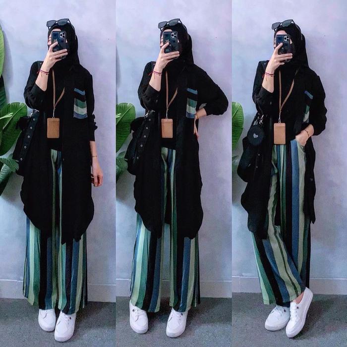 Setelan Sahara Tunik Set (Tunik Crinkle import LD114 pjng 95+Pants Rayon diamond LP62-110 pjng 95) f
