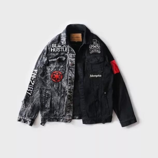 (PROMO) MEMPHIS ORIGINS - JACKET DENIM RIPPED BLACK HUSTLE (LIMITED EDITION)