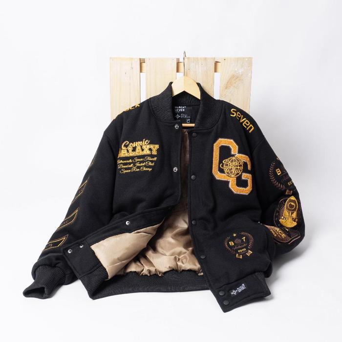 (EXLUSIVE) BLACKSEVEN | VARSITY JACKET | COSMIC GALAXY - BLACK GOLD EDITION