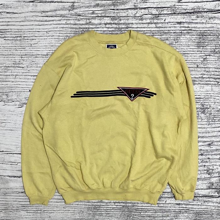 Crewneck cn sweater Guess Vintage bordir USA kuning Second bekas thrift