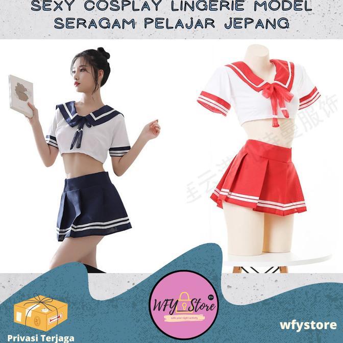 Sexy Lingerie Cosplay Seragam Sekolah Jepang Set Baju + Rok + Stocking