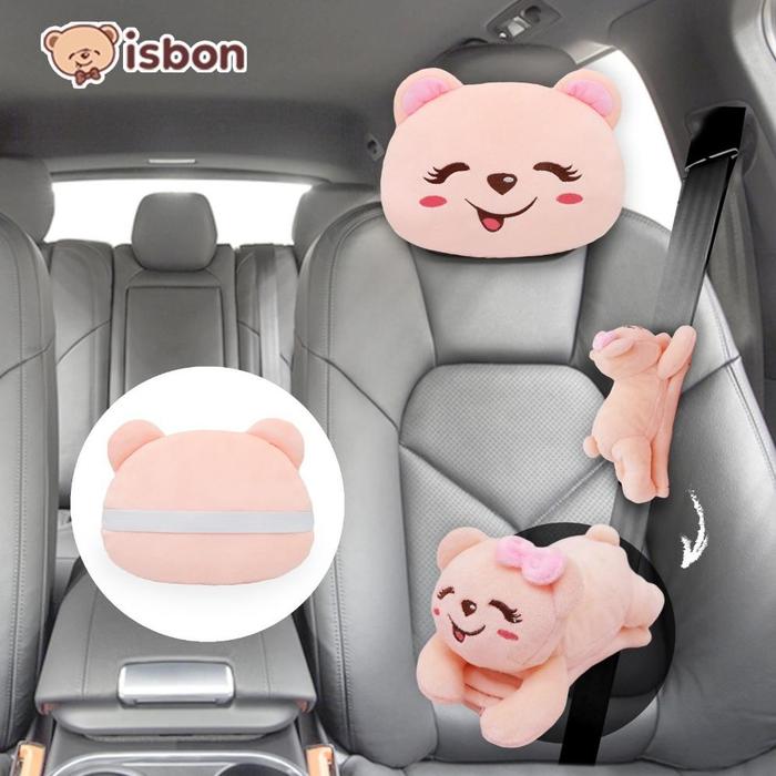 Boneka Bantal Mobil Beruang Bonita Pink dan Aksesoris Sabuk Pengaman Sealt Belt Bear Cewek Lucu Baha