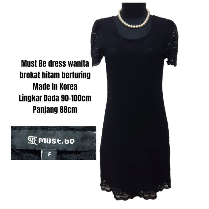 Must Be dress wanita brokat hitam berfuring