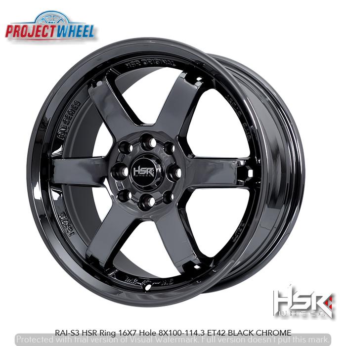 RAI-S3 R16 BLACK CHROME jazz brio agya yaris sigra agya baleno city hb dll  Velg HSR Ring 16 - Proje