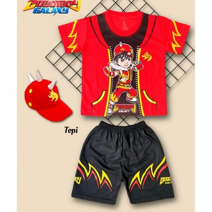 SETELAN BAJU KAOS ANAK KARAKTER BOBOIBOY API SLETING
