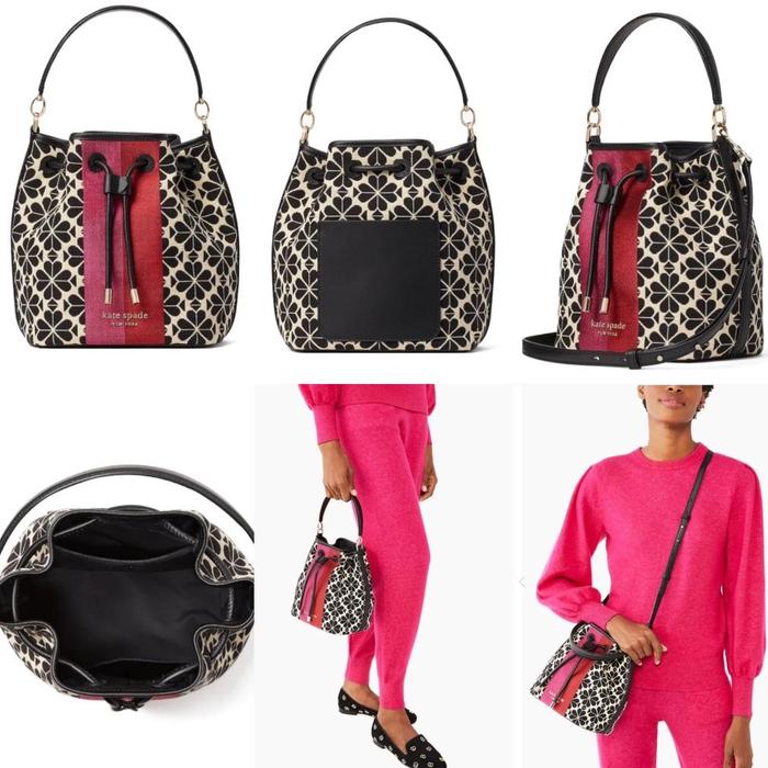 KATE SPADE SPADE FLOWER JACQUARD STRIPE MEDIUM BUCKET BAG ORIGINAL READY STOCK