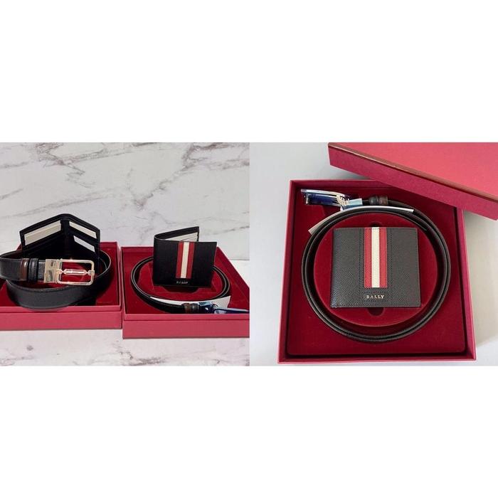 BALLY SET GIFT BOX RIVERSIBLE BELT AND WALLET ORIGINAL READY STOCK