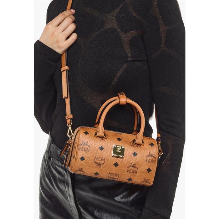 MCM Mini Essential Boston in Visetos Cognac