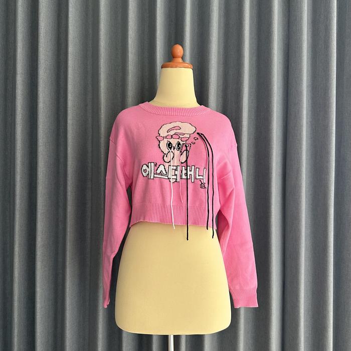 𝙋𝙍𝙀𝙇𝙊𝙑𝙀𝘿 Pomelo x Lavender Bunny Esther Bunny Pink Vintage Crop Sweater Longsleeve Blouse Fashion Wa