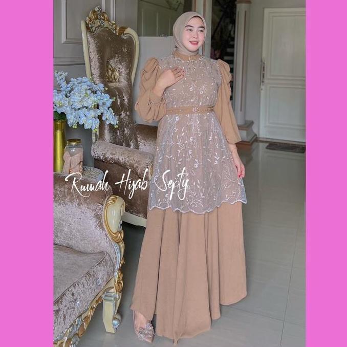 New RHS Abelia gamis crinkle jumbo / gamis brokat kekinian / gamis kondangan Terlaris