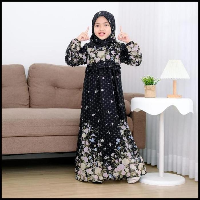 Terbaru [Altair Kids] Ellora Dress Anak Premium Motif Bunga Bahan Ceruty Babydoll Full Furring Gamis