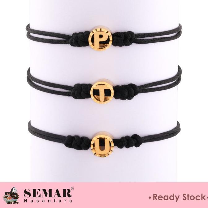 Gelang Emas Tali Hitam Huruf Round Gold 10K Semar Nusantara