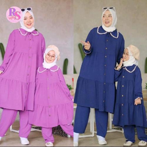 Baju One Set Setelan Stelan Celana Panjang Dan Atasan Tunik Wanita Dewasa Muslim Crinkle Crengkle Kr