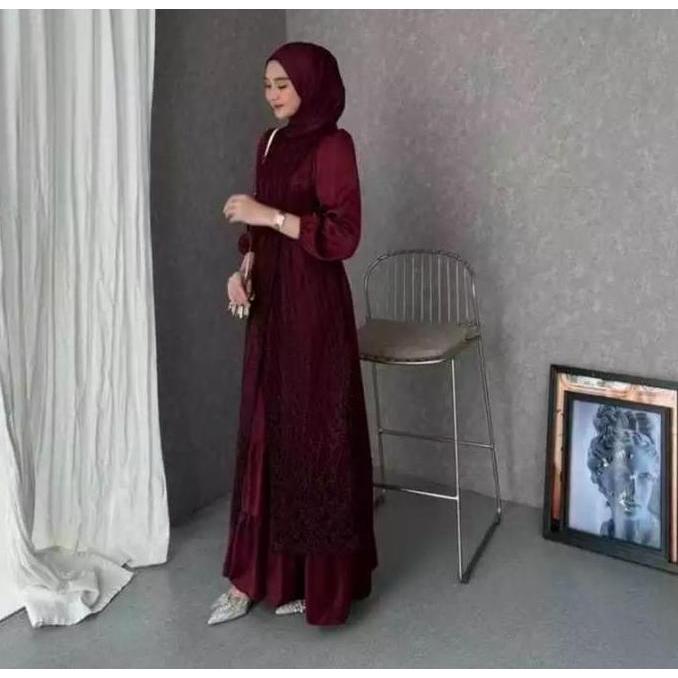 New Fuji Dress Brukat Tille Akar Premium Gamis Pesta Wanita Mewah Terbaru 2024 Gaun Kondangan Jumbo