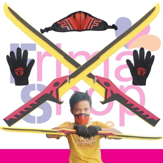 PAKET KOSTUM ANAK FREE FIRE SARUNG TANGAN + MASKER + 2 PEDANG MAINAN SKIN COBRA