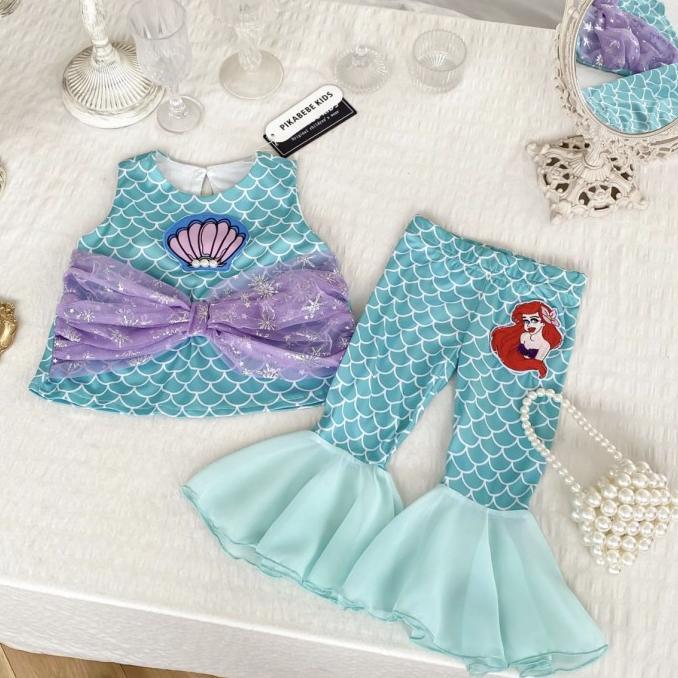Setelan mermaid ariel anak perempuan/ baju mermaid anak/ celana mermaid/baju disney ariel mermaid/ c
