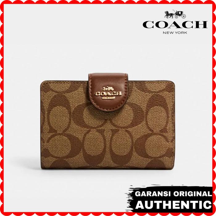 Dompet Coach Wanita Medium Corner Zip Wallet Full Brown Original Store Branded Authentic