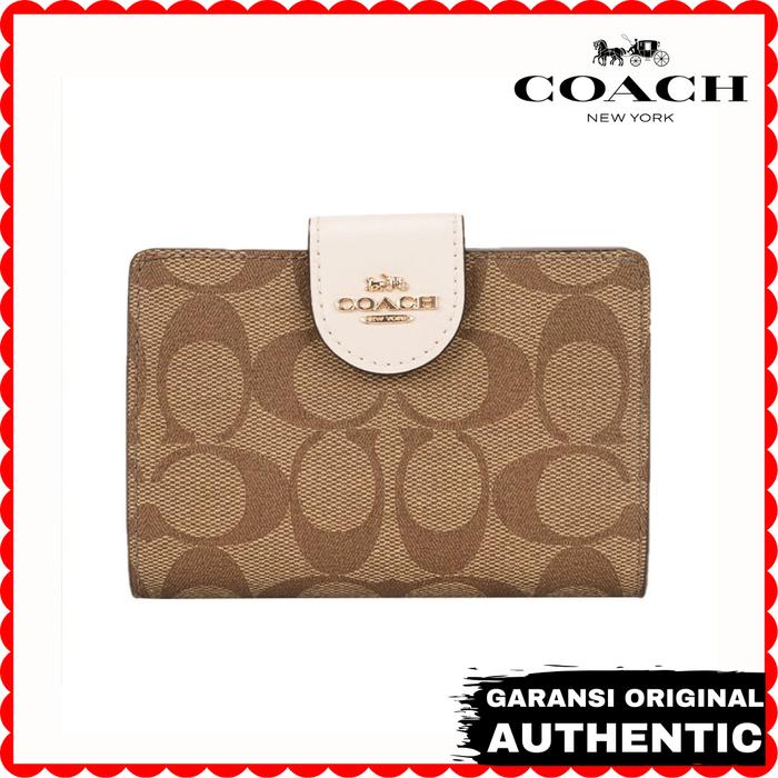 Dompet Coach Wanita Medium Corner Zip Wallet White Original Store Branded Authentic