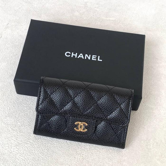 Chanel classic card flap wallet / holder / case black caviar ghw
