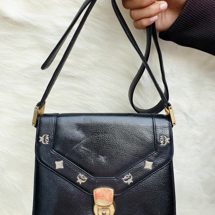 Tas Mcm Selempang Sling Bag Wanita Kulit Asli Hitam