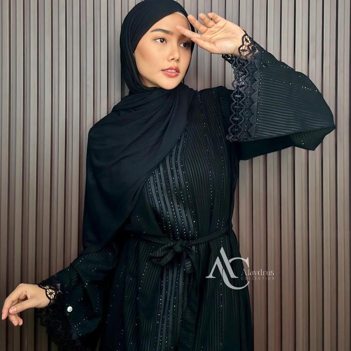 Alaydrus Collection Zara Abaya Hitam Turkey Gamis Syari Muslimah Bahan Jetblack Hitam Kombinasi Mata