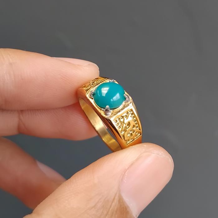 cincin batu bacan doko majiko minion 7x7x3 mm - cincin batu akik bacan chrysocolla ring titanium siz