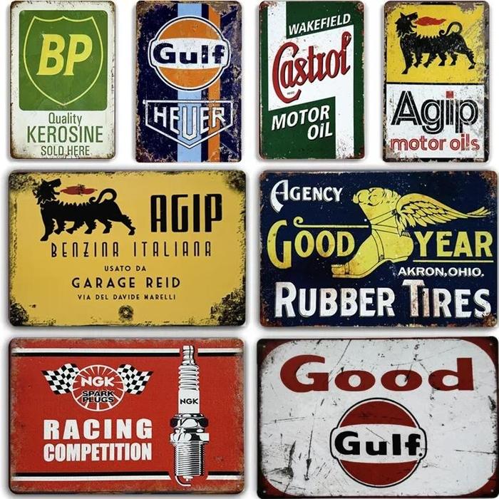 Vintage Metal Tin Signs Agip Ngk Motor Oil Gas Racing Art Posters Plates Garage Home Wall Decor Man 