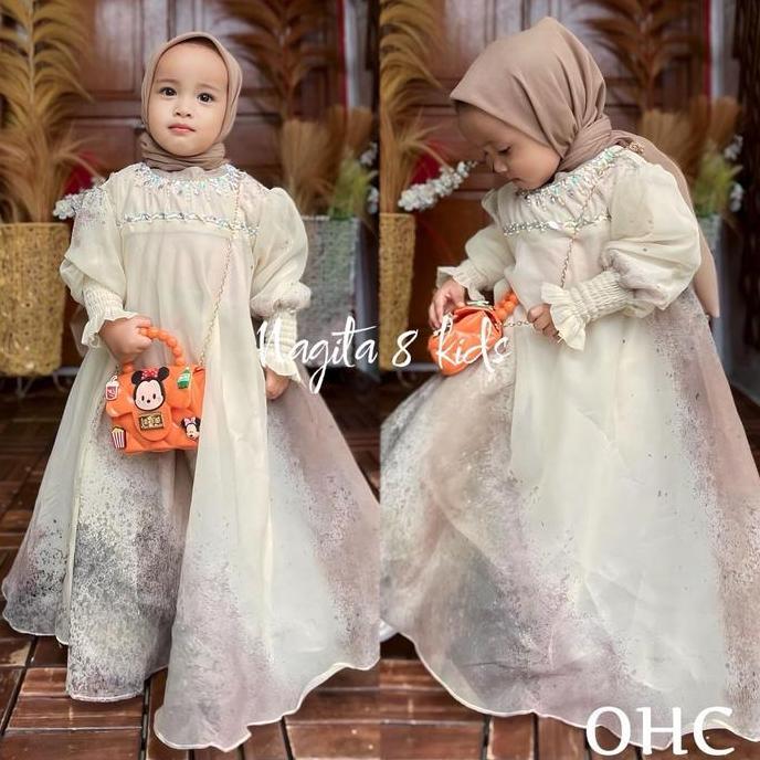 Ready NAGITA DRESS KIDS PREMIUM ORGANZA PRINT by OHC Cantik Lembut Gamis Anak Muslim