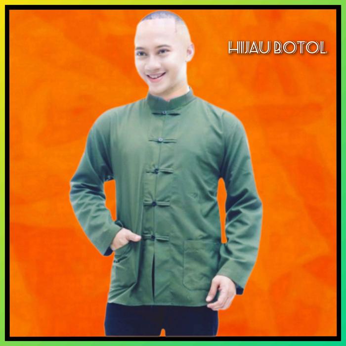 Kemeja Cheongsam Pria Lengan Panjang Hijau