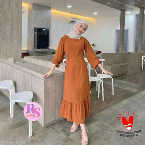 Zaskia Midi Dress S-3XL Crinkle Baju Gamis Terbaru Jumbo Gamis Remaja [Rubi Shoestore]